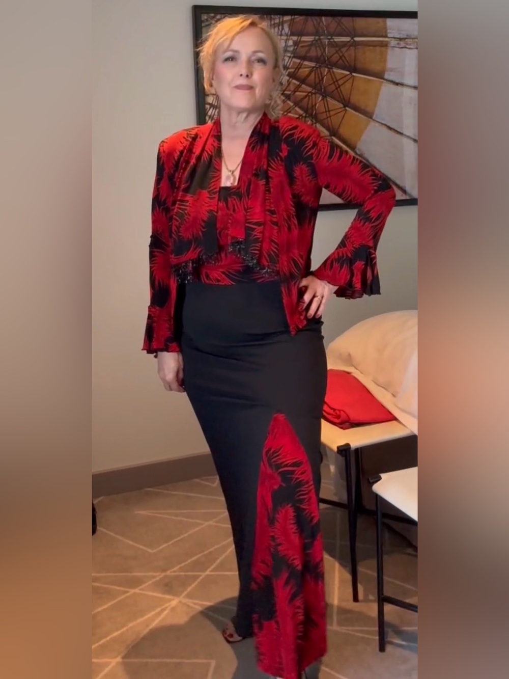 Joseph Ribkoff Red and Black Skirt 3 piece set: jacket skirt and top. Size 8.
